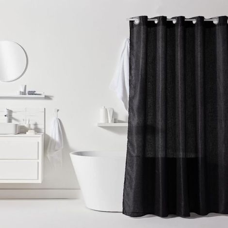 Rideau de douche gauffré - Black - Polyester - 180 x 200 cm - 12 crochets - UTILITY - TODAY (1/3)