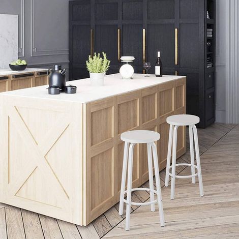 WOLTU Barhocker 2er-Set Bistrohocker Tresenhocker Barstuhl aus MDF & Metall, runde Sitzfläche, Weiß (1/4)