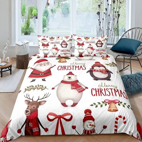 Enfants Blanc Nuit Housse De Couette Filles Mignon Pingouin Ours De Glace Homme Ensemble De Literie Garçons Dessin Animé Elk Cerf Bonhomme De Neige 220x240 Décor d'hiver - 220x240cm (1/5)
