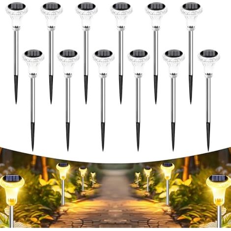Lampe Solaire Exterieur,12 Pièces Lampes de Chemin Solaires,IP65 Étanche Lampe Solaire Jardin pour Terrasse,Pelouse,Chemin,Cour et Paysage(Blanc Chaud) (1/5)