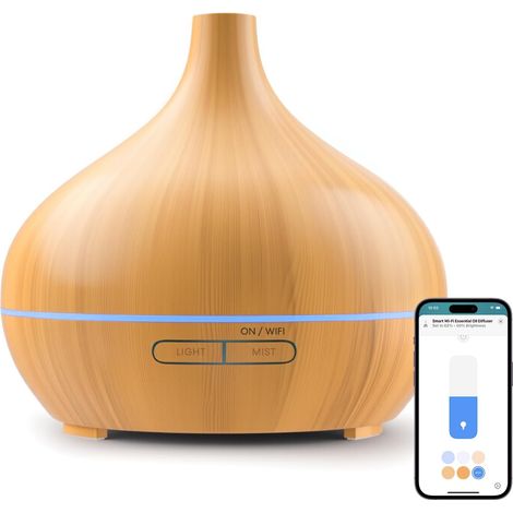 Diffuseur d'Huiles Essentielles Connecté, Diffuseur d'Arôme WiFi Ultrasonique Compatible avec HomeKit, et Google Home, sans BPA avec LED, Commande Vocale et Contrôle à Distance (1/5)