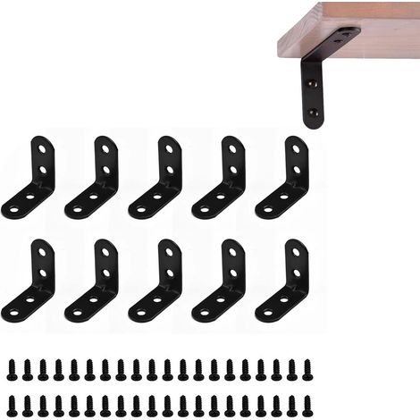Befestigungswinkel, Eckwinkel, schwarze Edelstahl-Befestigungswinkel, kleine Metallhalterungen, Regalhalterung, L-förmige Befestigungswinkel, 90-Grad-Winkelhalterung aus Edelstahl, 10 Stück