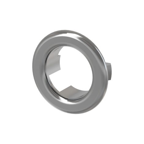 Rosetón de rebosadero cromado para lavabos de Ø33 mm, plástico, modelo económico. (1/2)