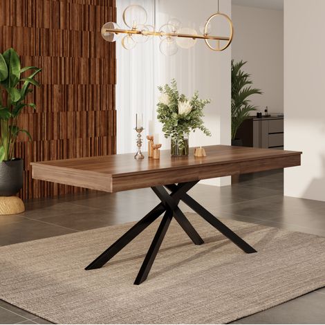 Tavolo da pranzo allungabile 140/180x80x76 cm in MDF e metallo noce – MEUBLIV (1/5)