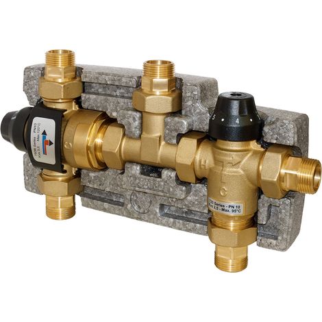 Kit termostatico di collegamento solare caldaia da 3/4"M,  max. 49l/min. Kvs 1,7 con deviatrice regolabile da 35oC a 60oC (1/5)
