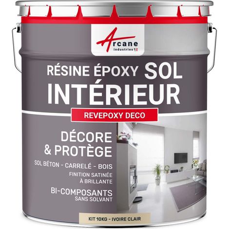 Arcane Industries – Peinture époxy décorative pour sols intérieurs – Résistante aux chocs et aux taches – Application directe sans sous-couche – 10 kg Ivoire clair