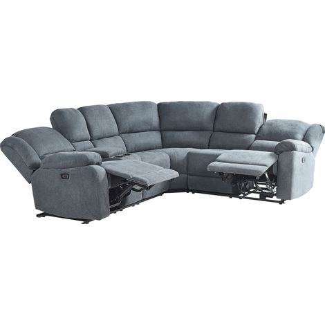 Sofá esquinero 5 plazas reclinable eléctrico gris oscuro puerto USB portavasos Rokke (1/5)