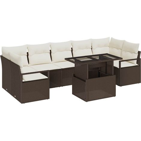 Garden Sofa Set with Storage 8 pcs Brown Poly rattan vidaXL