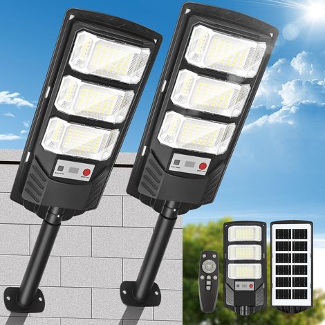 Wasserdichte Solarleuchten für den Außenbereich, 2er-Pack – Solar-Flutlicht mit Bewegungsmelder, LED, 6500 K, Sicherheitsleuchte mit Fernbedienung, Straßenbeleuchtung mit Dämmerungssensor, Wandmontage (1/5)