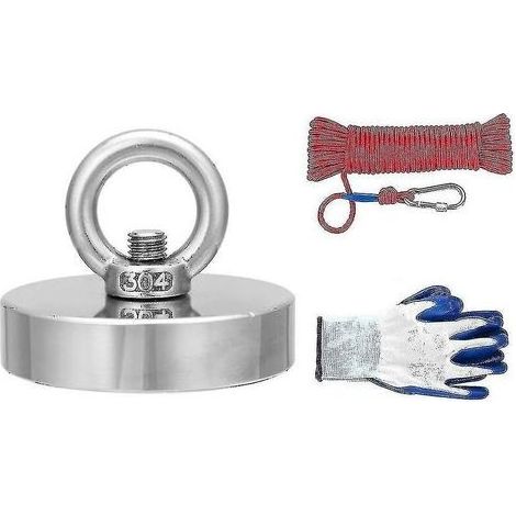 Magnet neodymium 35-600kg for detection of tresors Rope 20m and gloves included Force of tension maximum for fishing magnetic (1/4)