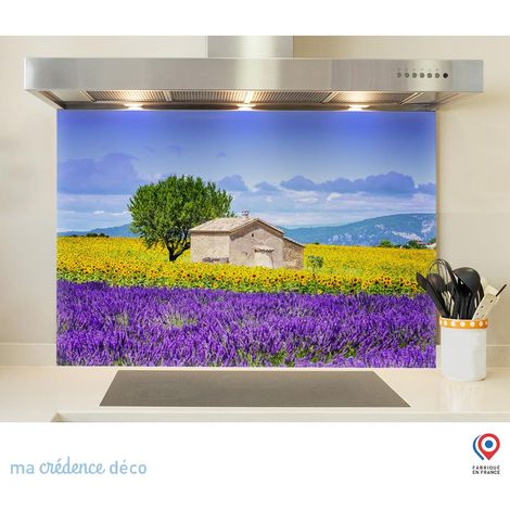 Fond de hotte : Lavandes et tournesols - Verre trempé - 90 cm - 60 cm (1/5)