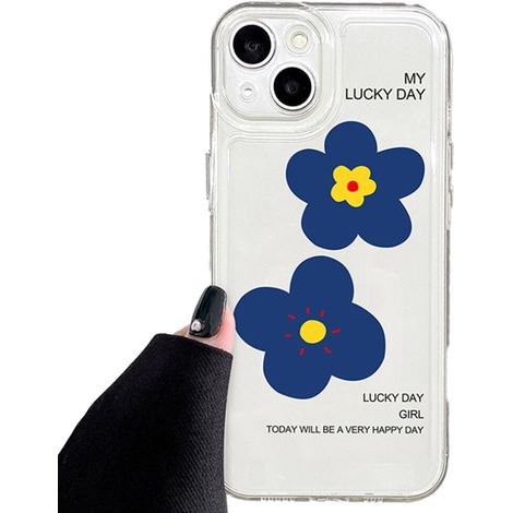 Custodia antiurto per iPhone 14 serie Buffertech, con un grazioso e divertente motivo a fiori blu, realizzata con materiale ammortizzante di livello professionale per una protezione ottimale. (1/2)