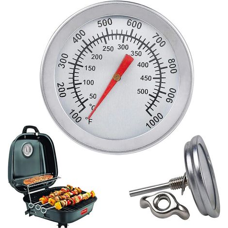 Filiyano-Thermomètre bimétallique pour barbecue, thermomètre à fumée d'extérieur, thermomètre à fumée pour barbecue (100-1000 °F) 1 pièce (1/5)