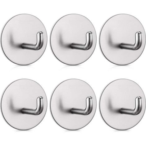 6 Pcs Crochets Adhésifs Puissant Crochets Autocollant Acier Inoxydable Accroche Porte Serviettes Sans Perçage Imperméables pour Salle de Bains Cuisine Bureau,argent (1/5)