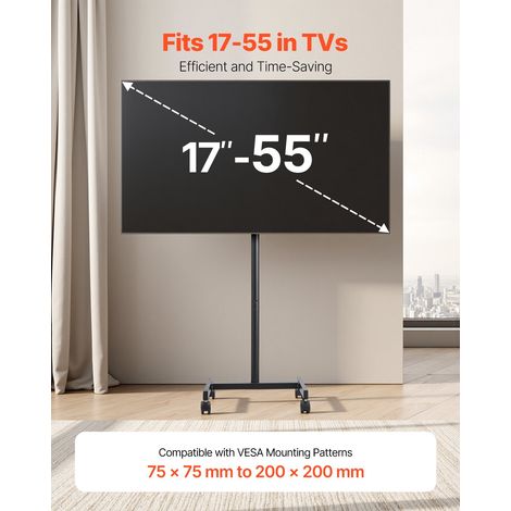 Support TV à roulettes, pour téléviseurs/LED/LCD/OLED de 431,8 à 1397 mm, chariot TV mobile, jusqu'à 20 kg, support télé sur pied portable, Max. VESA 200 x 200 mm, pour salon, bureau, extérieur (1/5)