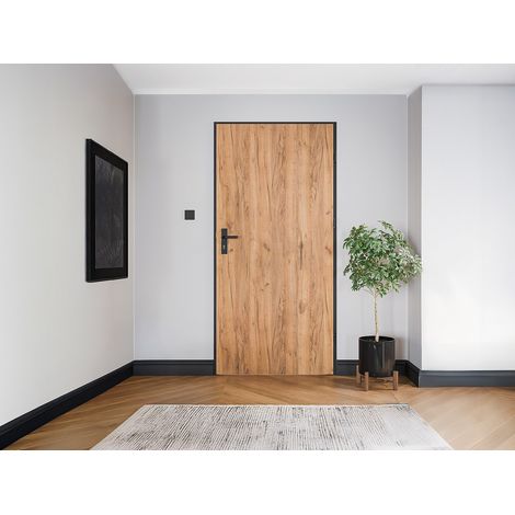 Vente-Unique – Porte d'entrée acier pleine et inox H207 x L100 cm – épaisseur 68 mm – poussant gauche – serrure 3 points – isolation acoustique 29 dB
