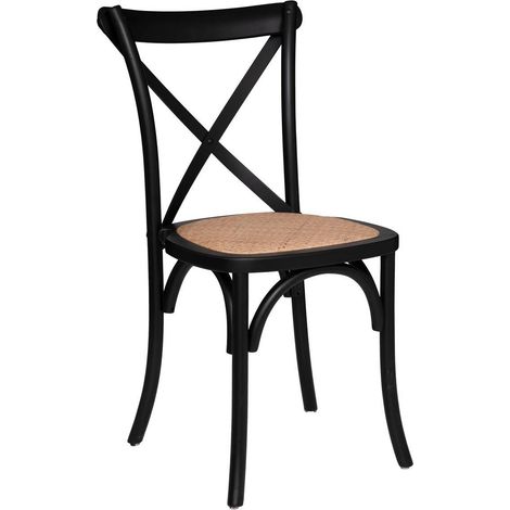 Atmosphera – Chaise de table bistrot en bois noir et rotin tressé – Dimensions L. 48 x P. 52 x H. 89 cm – Hauteur d'assise 47 cm – Confort optimal (1/4)