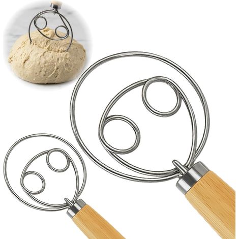 2PCS Fouet à Pâte Danois en Acier Inoxydable 32,8 cm avec Poignée en Bois, Fouet Danois, Batteur à oeufs avec Poignée, Fouet Plat Robuste pour Pâte Épaisse, Pain et Pâtisserie (1/5)