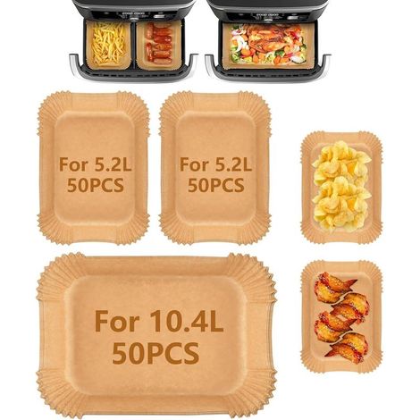 LaBlanc - 150 Stück Frittierpapier für Ninja 10,4L, Frittierpapier für Ninja Foodi Flex Air Fryer AF500EU, Einweg-Frittierpapier für Ninja Foodi Flex 10,4L AF500EU (100 Stück 5,2L + 50 Stück 10,4L) (1/5)