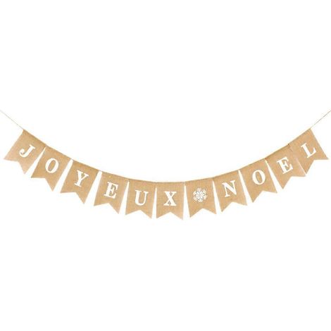 Ensemble de bannières de Noël vintage en toile de jute, lettres blanches et imprimé flocons de neige, guirlande de fanions en lin, accessoires de décoration de fête-1813cm-White