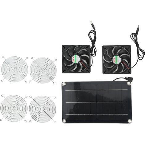 Ventilateur solaire portable, sûr et écologique, à double extraction, avec panneau solaire pour niche pour animaux (12 V CC). (1/5)