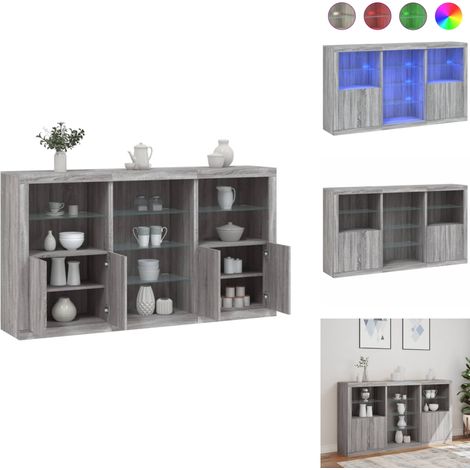 Buffet avec lumières LED sonoma gris 181,5x37x100 cm - Meuble De Rangement - Buffet Design - Meuble Tv - Luminaire Led - Décoration Intérieure (1/5)