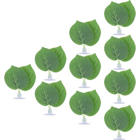 10 feuilles vertes artificielles pour aquarium, aquarium, mangeoire à reptiles, décoration (1/5)