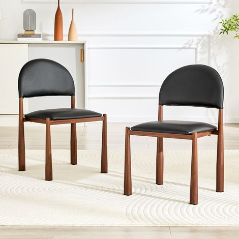 Silla de comedor de poliuretano negro, respaldo semicircular, patas metálicas, 80 cm de altura, capacidad de carga de 150 kg. (1/5)