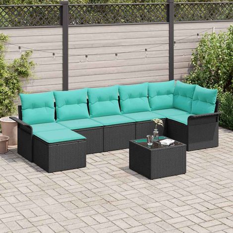 vidaXL Ensemble de canapé de jardin avec coussin 8 pcs Noir Poly rotin (1/5)