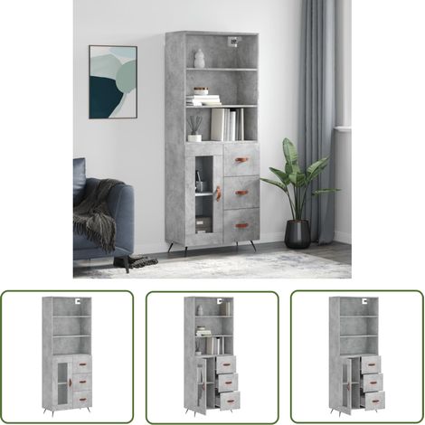 The Living Store Highboard Betongrau 69,5x34x180 cm Holzwerkstoff - Sideboard - Hochschrank - Wohnraumgestaltung - Betonoptik - Eichefarben (1/5)