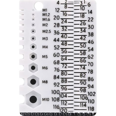 Medidor métrico de tornillos y calibre de pernos: rango de diámetro de M2 a M12 y rango de longitud de 4 mm a 80 mm. Herramienta de medición 2 en 1, portátil, naranja, blanco, rojo. (1/5)
