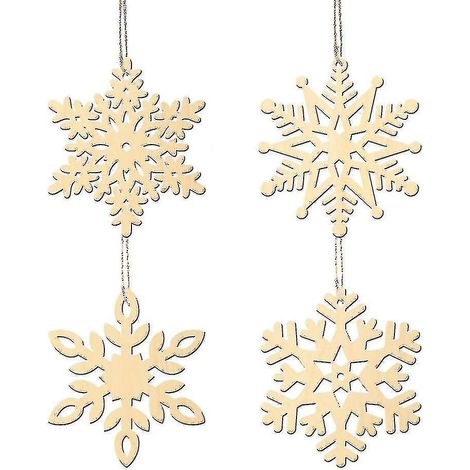 Pendentif décoratif en copeaux de bois, motif flocon de neige, artisanat en bois (1/3)