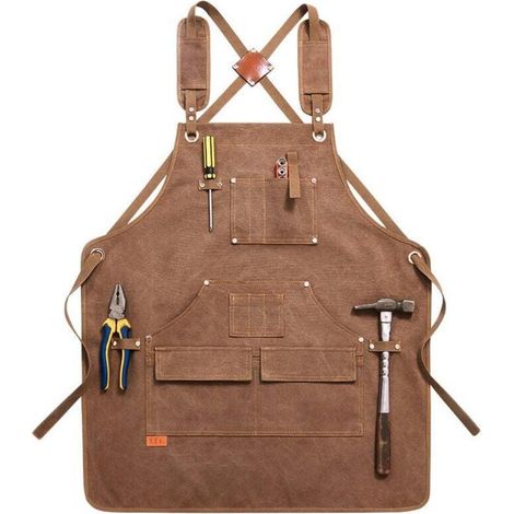 Ulisem Tablier en toile super épais, multifonction, poche, cuisine, manucure, nettoyage, uniforme, travail du bois, mécanicien, ferme, ranch, tablier de protection (1/4)