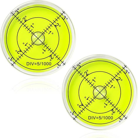 2PCS Precision Bullseye Niveau à Bulle Rond de 60 Mm Inclinomètres, Mini Niveau à Bulle Cylindrique, Outil de Mesure Précis pour Alignement, Niveau Camping Car, Plate-forme et Balance de Caméra (1/5)