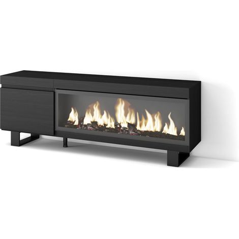 Skraut Home - Meuble TV, Banc Télé, Grand espace de Rangement, 160, Pour les TV jusqu'à 65", Cheminée électrique XXL, Design industriel, Style moderne, Noir (1/5)