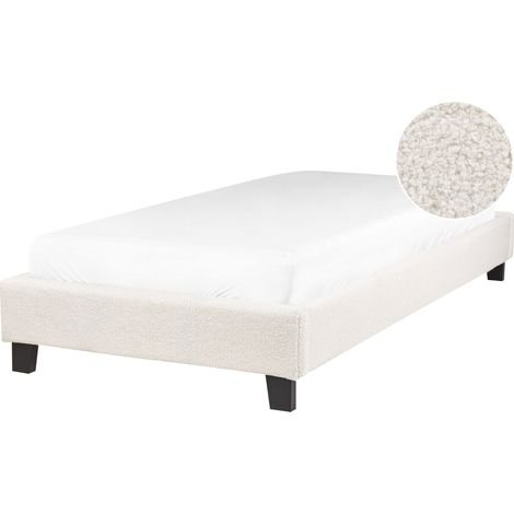 Cama con somier minimalista sin cabecero tapizada de bouclé beige claro 90 x 200 cm Roanne (1/5)