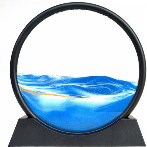 Tableau de sable animé en 3D - Paysages de sable en mouvement - Verre rond - Art du sable des profondeurs marines - Grande décoration de bureau pour adultes et enfants - Bleu (1/5)