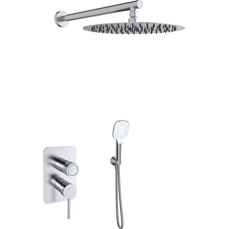 Conjunto monomando empotrado para ducha 2 vías con rociador - Mamma Mia - Ramón Soler Acabado: Inox cepillado (1/2)