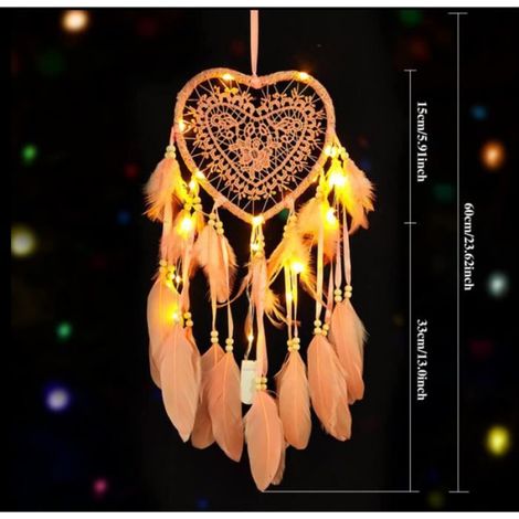 Attrape-Rêves - Fait Main - Rose - Lumineux LED - Vintage - Décor Intérieur (1/4)