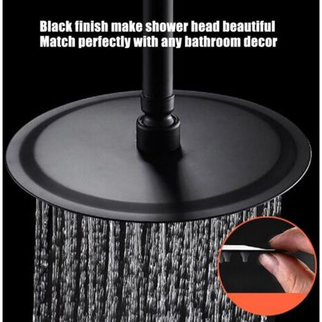 QORVA
-Pommeau de douche à effet de pluie ultra fin, cascade de pluie fixe, pomme de douche ronde en acier inoxydable noir 8 pouces..