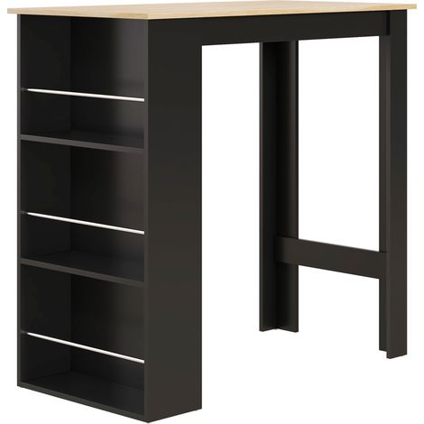 HOMCOM mesa alta de bar, mesa de cocina con 3 estantes laterales, marco de madera, estilo moderno, para comedor, salón, 112x57x106 cm, negro y natural