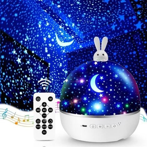 Hasen-Nachtlichtprojektor Sternenhimmel, Bluetooth-Nachtlicht mit Musik und Leuchtfunktion, 360° drehbares, wiederaufladbares Kindernachtlicht (1/4)