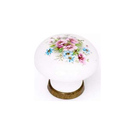Pomolo fiori  in porcellana finitura oro/bianco 29 mm
