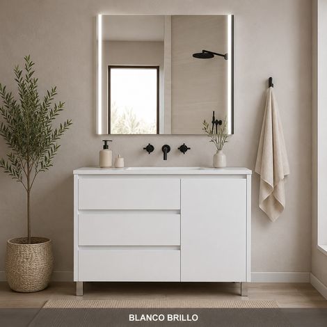Meuble de salle de bain avec 3 tiroirs, porte et vasque ORIGENBATH VOLUM sans miroir 120x45 cm 1 vasque blanc