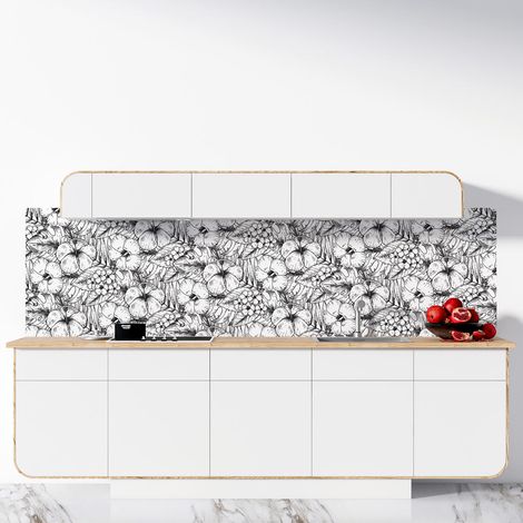 Crédence Adhésive Fleurs Doodle Noir Et Blanc 100 x 40 cm (1/4)