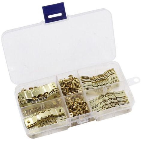 100Pcs Cintre Photo Attache Cadre Accroche Tableau Photo crochet en metal dorée solide et durable-crochet pour cadre/photo/toile/peinture/horloge/diplôme (1/4)