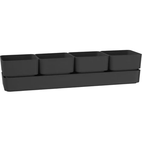 TeraPlast – Jardinière étroite SIERRA – Ash anthracite, plastique, L 38 x l 9 x H 8 cm