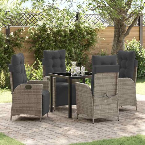 Garten Essgruppe mit Kissen 5 pcs Grau Poly-Rattan (1/5)