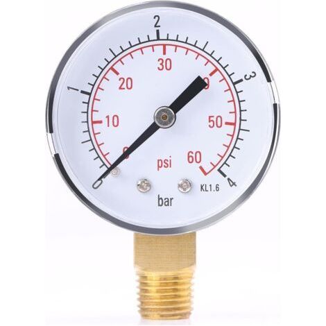 Manomètre pour air, huile ou eau 0-4 bar / 0-60 psi NPT, 1/4" NPT montage inférieur (1/5)