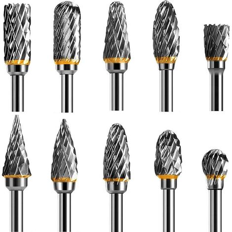 Jeu de fraises rotatives 10 pièces – Acier carbure de tungstène double tranchant – Pour gravure, polissage, sculpture – Tige 1/8” (1/5)